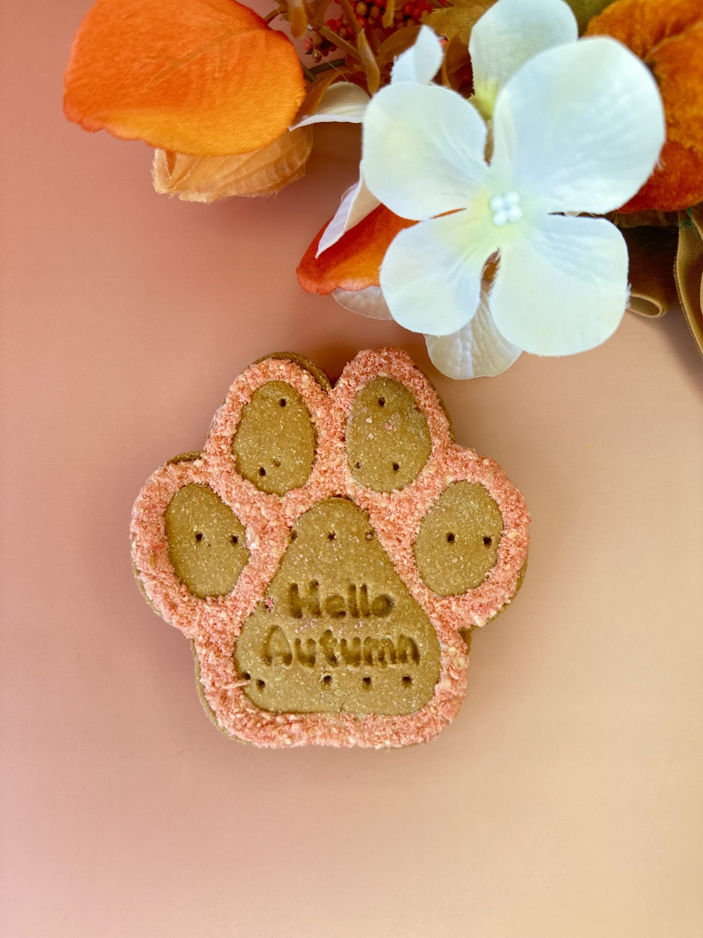 'Hello Autumn' Paw Print Biscuit